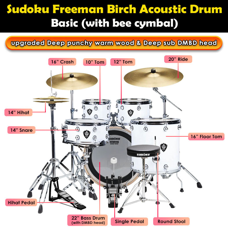 Sudoku Freeman Birch Acoustic Drum Set Adult Drum |  SUDOKU |  DRUM-ACOUSTIC |  Zoso Music