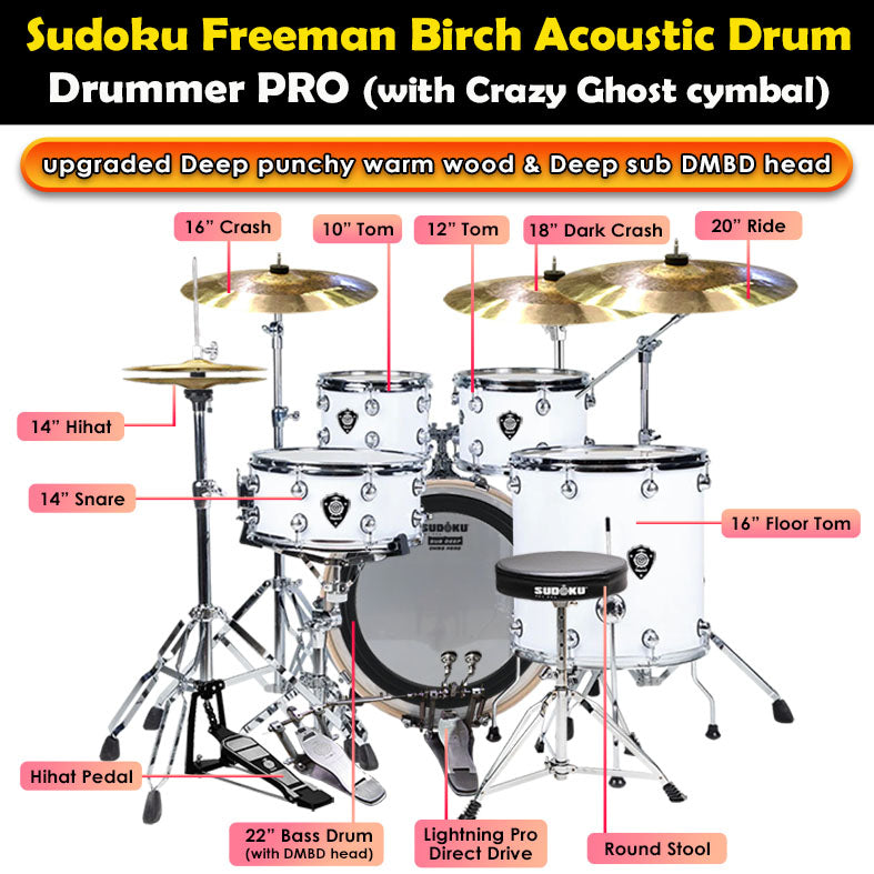 Sudoku Freeman Birch Acoustic Drum Set Adult Drum |  SUDOKU |  DRUM-ACOUSTIC |  Zoso Music