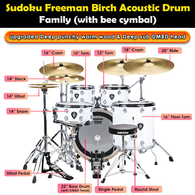 Sudoku Freeman Birch Acoustic Drum Set Adult Drum |  SUDOKU |  DRUM-ACOUSTIC |  Zoso Music