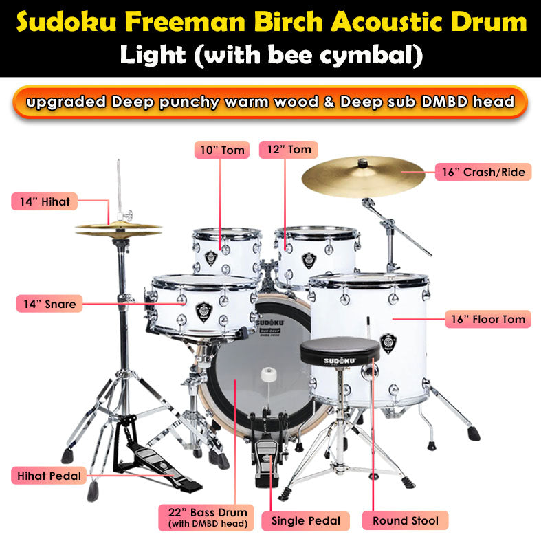 Sudoku Freeman Birch Acoustic Drum Set Adult Drum |  SUDOKU |  DRUM-ACOUSTIC |  Zoso Music