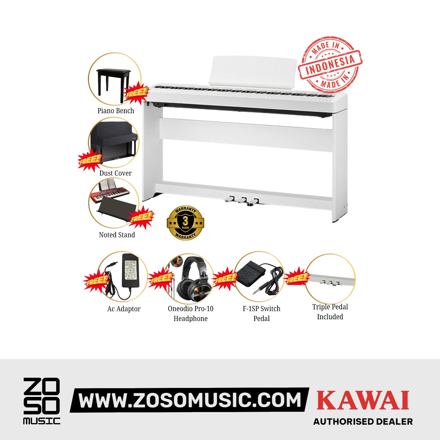 Kawai ES-120 88-key Digital Piano Set - White |  KAWAI |  PIANO-DIGITAL |  Zoso Music