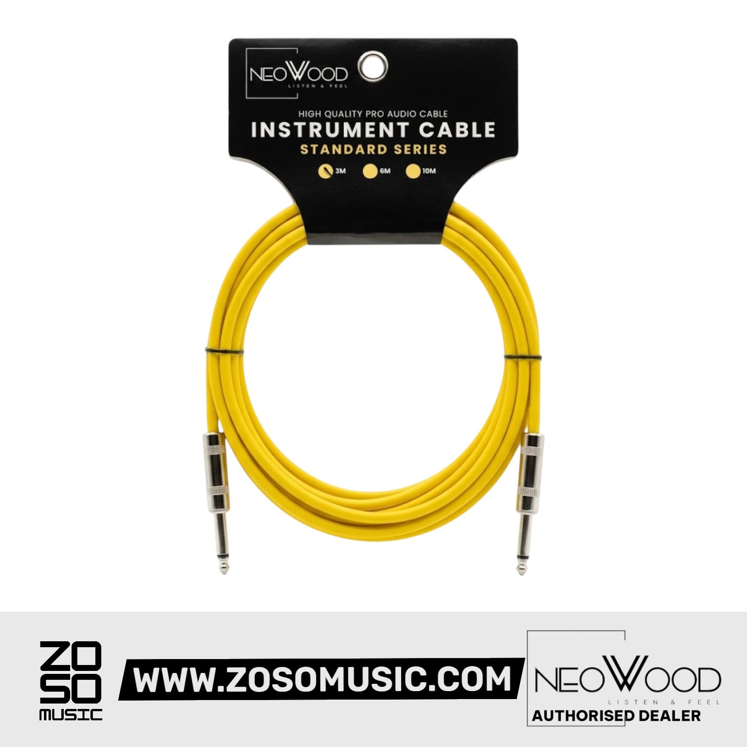 Neowood AMO001 3 & 6 Meter QTR-QTR Instrument Cable Yellow |  NEOWOOD |  CABLES |  Zoso Music