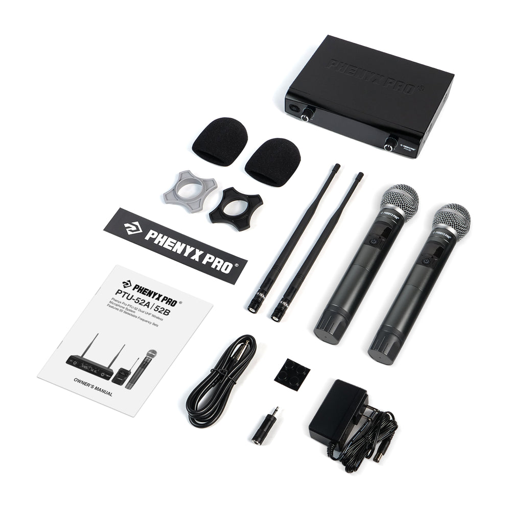 Phenyx Pro Best Budget Wireless PTU-52 Handheld UHF Wireless Microphone System, 200ft Range