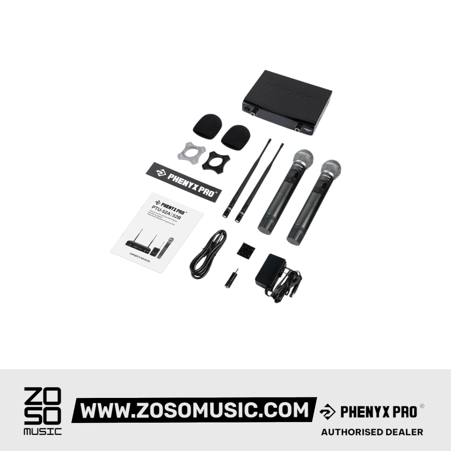 Phenyx Pro Best Budget Wireless PTU-52 Handheld UHF Wireless Microphone System, 200ft Range |  PHENYX PRO |  WIRELESS-ANTENNA |  Zoso Music