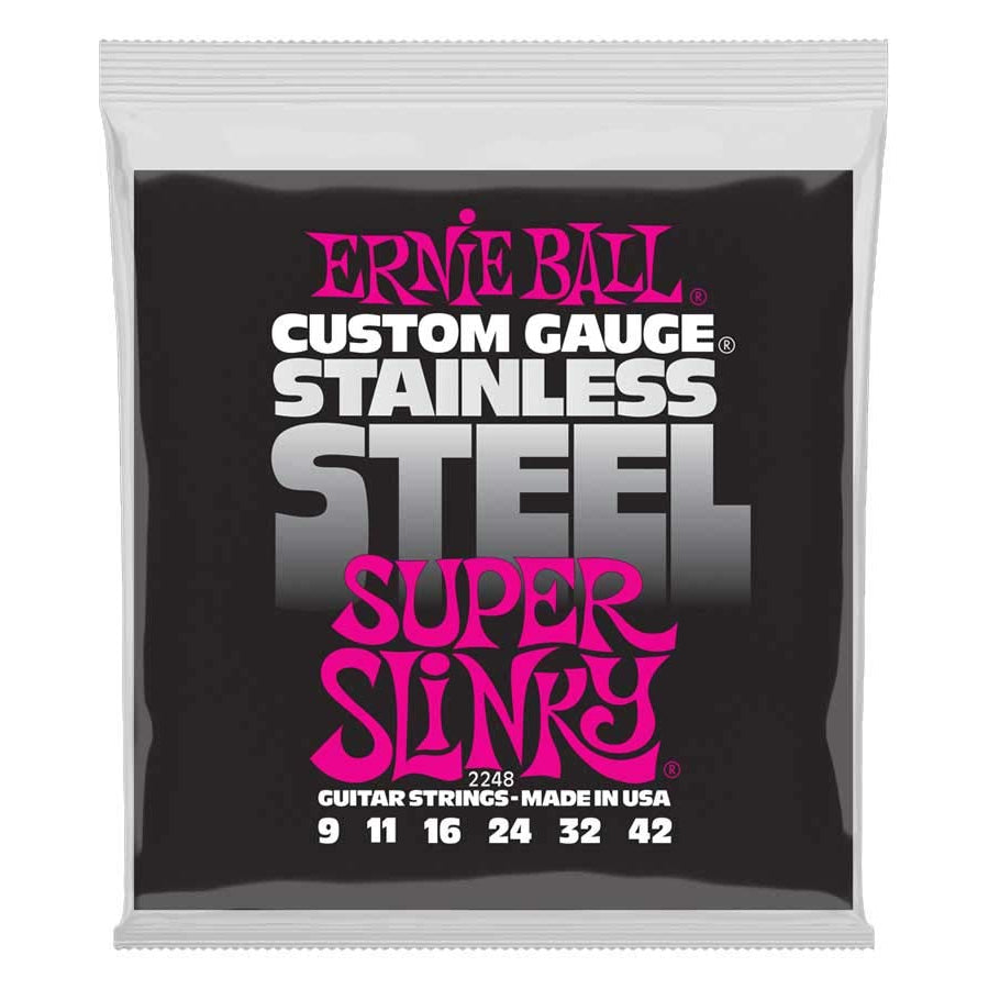 Ernie Ball Super Slinky Stainless Steel Wound Electric Guitar Strings, 9-42 | Zoso Music Sdn Bhd