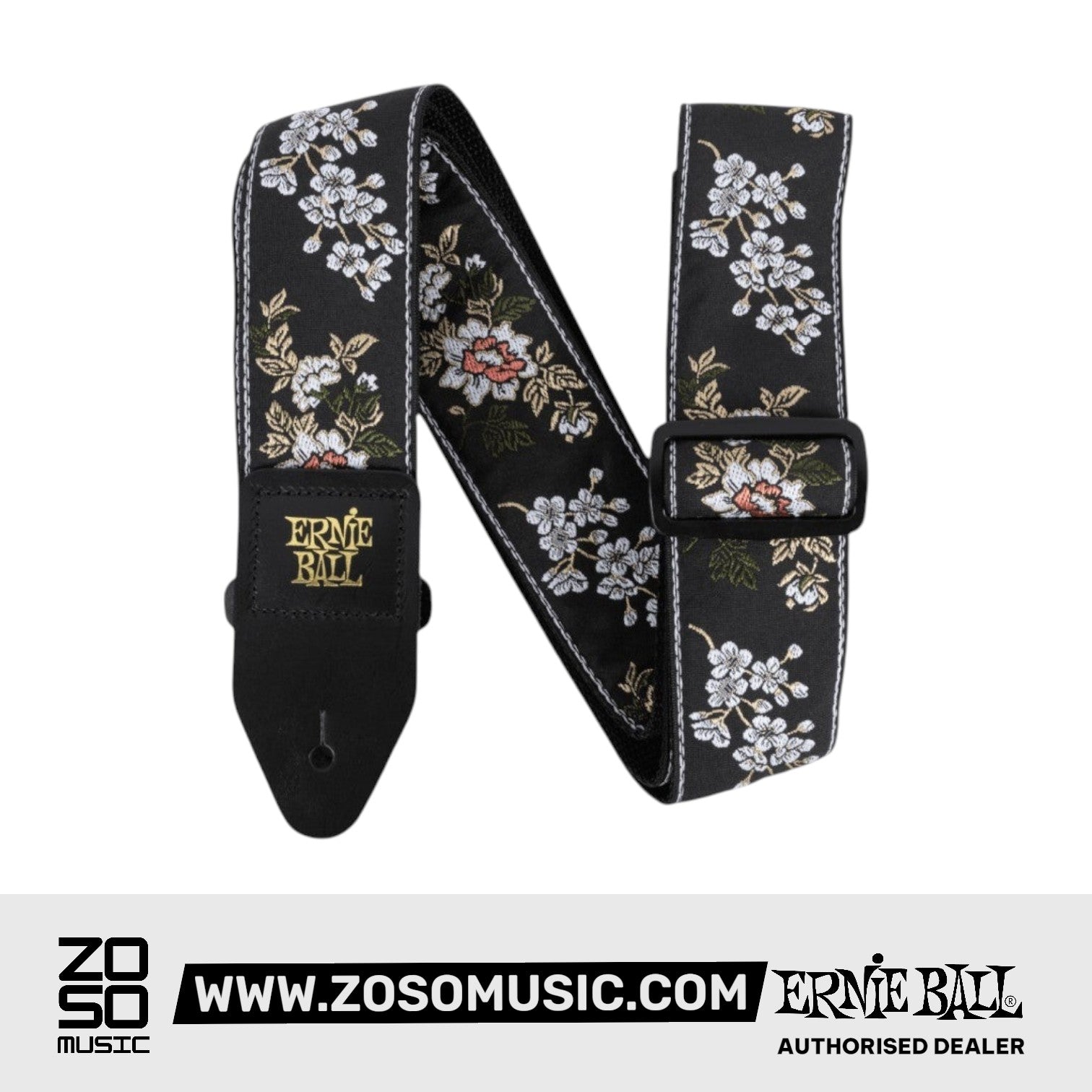 Ernie Ball 5362 Classic Jacquard Guitar Strap, White Blossom | Zoso Music Sdn Bhd