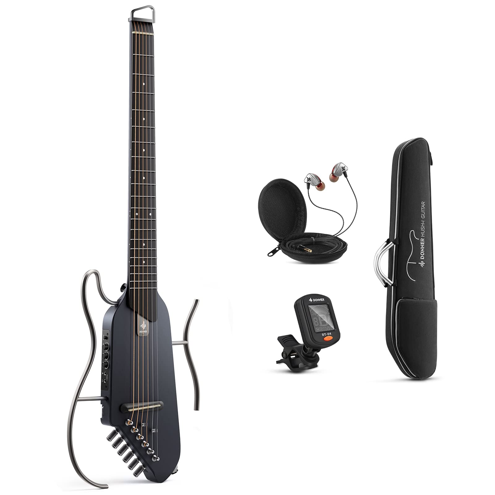 Donner HUSH-I Acoustic-Electric Guitar Kit for Travel Silent Practice - Maple Black (HUSH I) | Zoso Music Sdn Bhd