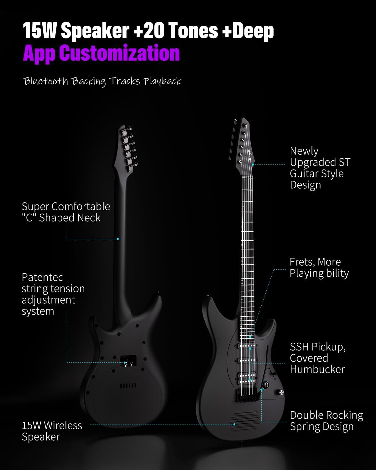 Enya Inspire Smart Electric Guitar - Black |  ENYA |  SMART GUITAR |  Zoso Music