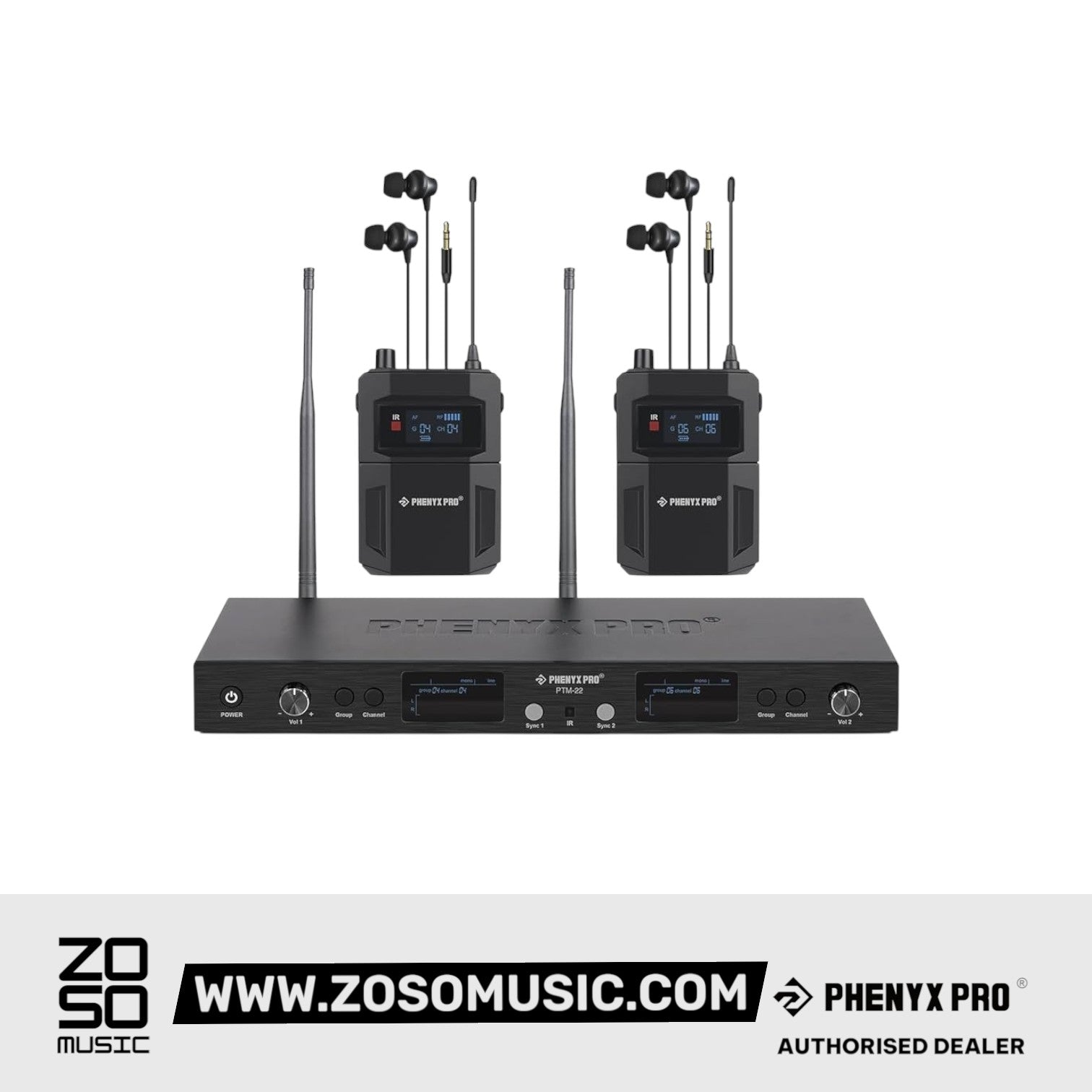 Phenyx Pro PTM-22 UHF Mono Wireless in Ear Monitor System, 2 Bodypack Receiver and 1 Transmitter [2B] | Zoso Music Sdn Bhd