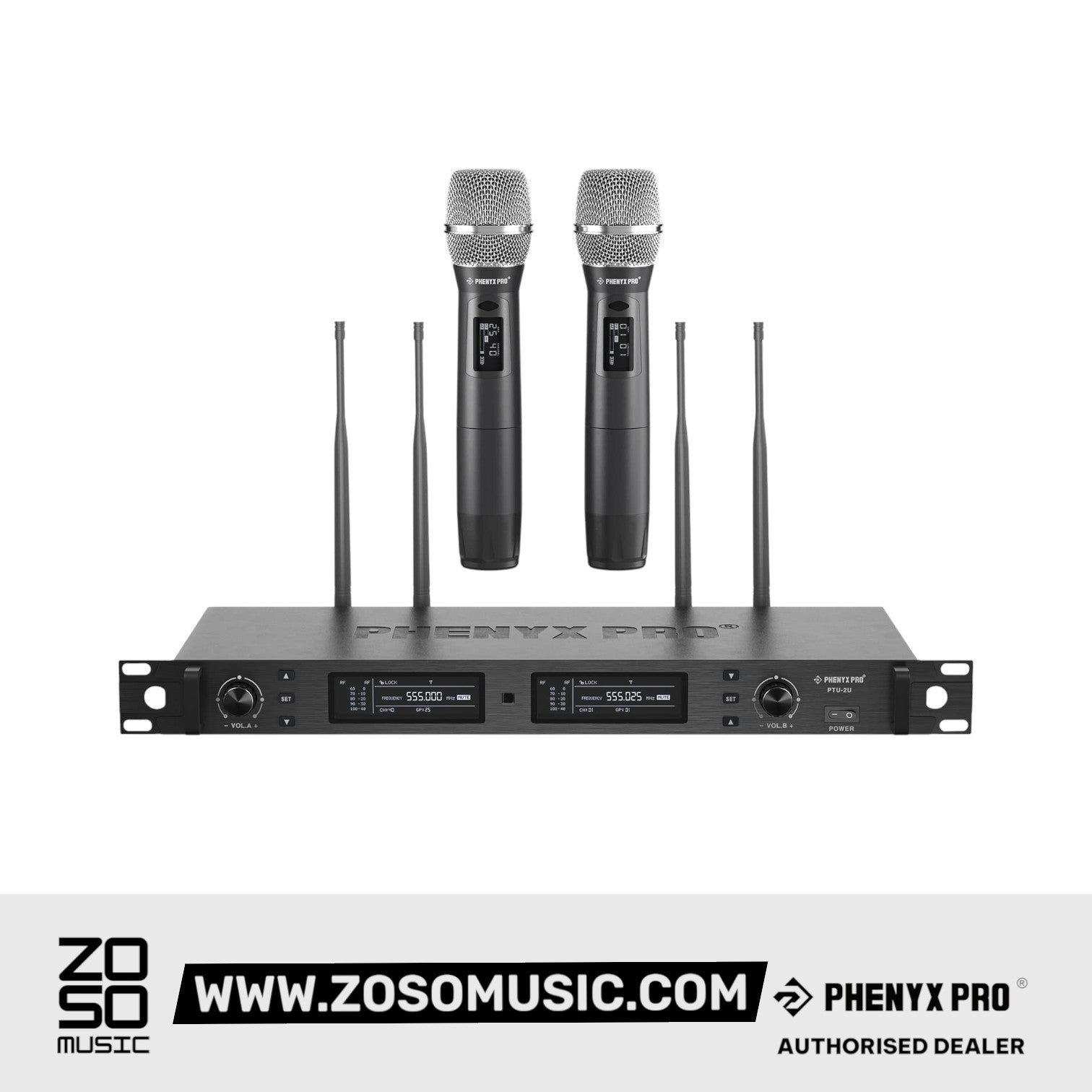 Phenyx Pro PTU-2U-2H Wireless Microphone System, True Diversity Dual Cordless Microphone Set | Zoso Music Sdn Bhd