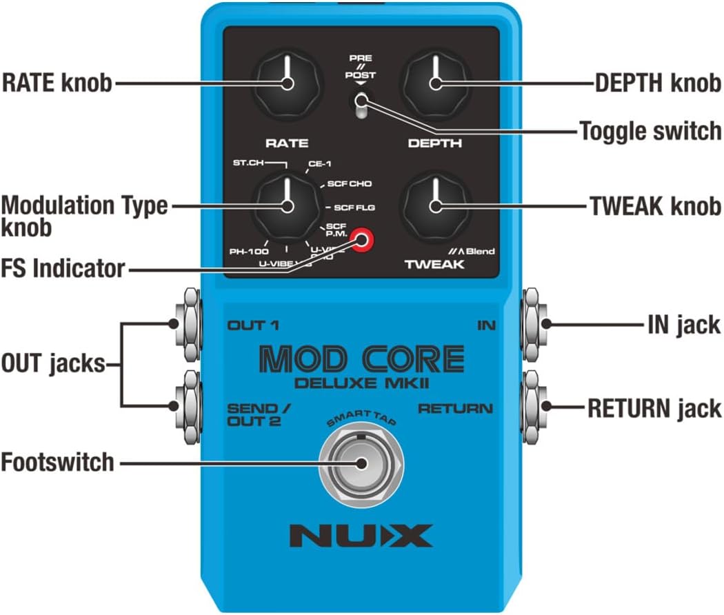 Nux Mod Core Deluxe MKII 8 Modulations Effects Pedal with Stereo Connection |  NUX |  EFFECTS |  Zoso Music