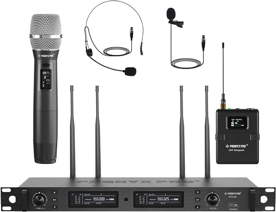Phenyx Pro PTU-2U-1H1B Wireless Microphone System, True Diversity Dual Cordless Microphone Set w/UHF HandheldMicrophone |  PHENYX PRO |  WIRELESS-ANTENNA |  Zoso Music