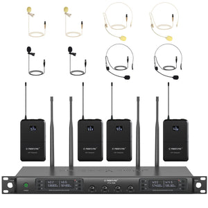 Phenyx Pro Best Budget Wireless PTU-7000B 4-channel UHF Wireless Microphone System, with with 4x Bodypacks, 4x Headset Mic, 4x Lapel Mics |  PHENYX PRO |  WIRELESS-ANTENNA |  Zoso Music