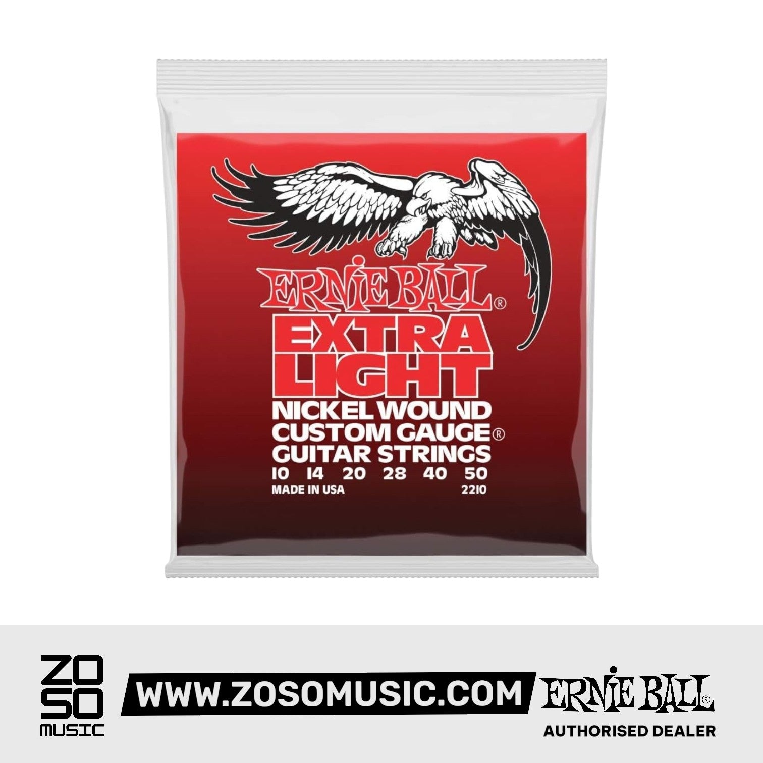 Ernie Ball Extra Light Nickel Wound w/ wound G Electric Guitar Strings, 10-50 | Zoso Music Sdn Bhd