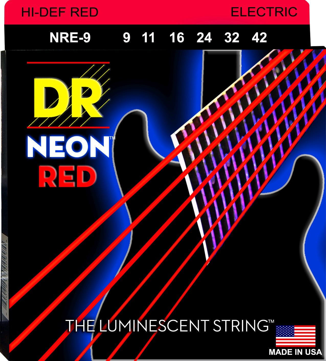 DR Strings NRE-9 NEON Red Coated Nickel Plated Electric Guitar Strings | Light (009 - 042) |  DR STRINGS |  STRINGS-ELECTRIC GUITAR |  Zoso Music