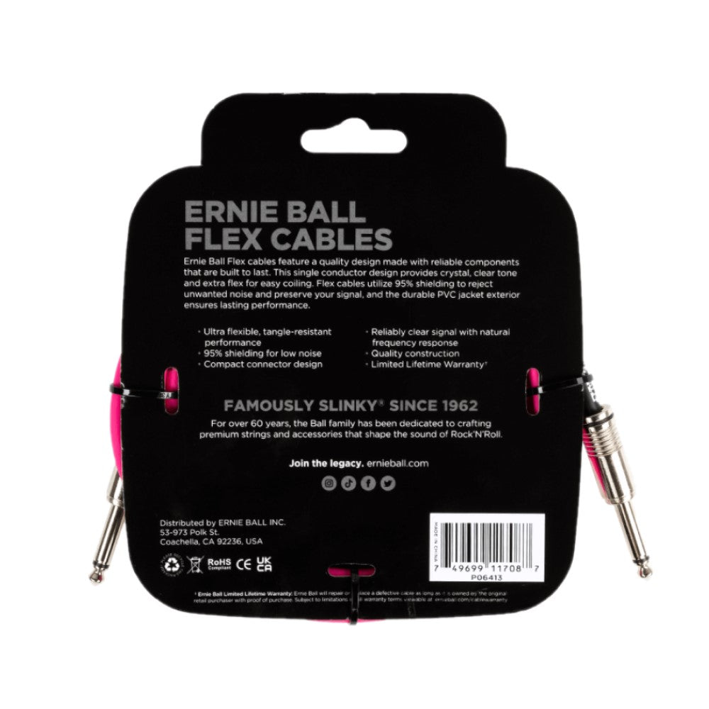 Ernie Ball EB6413 Flex Instrument Cable 10 Ft, Pink |  ERNIE BALL |  STRAP |  Zoso Music