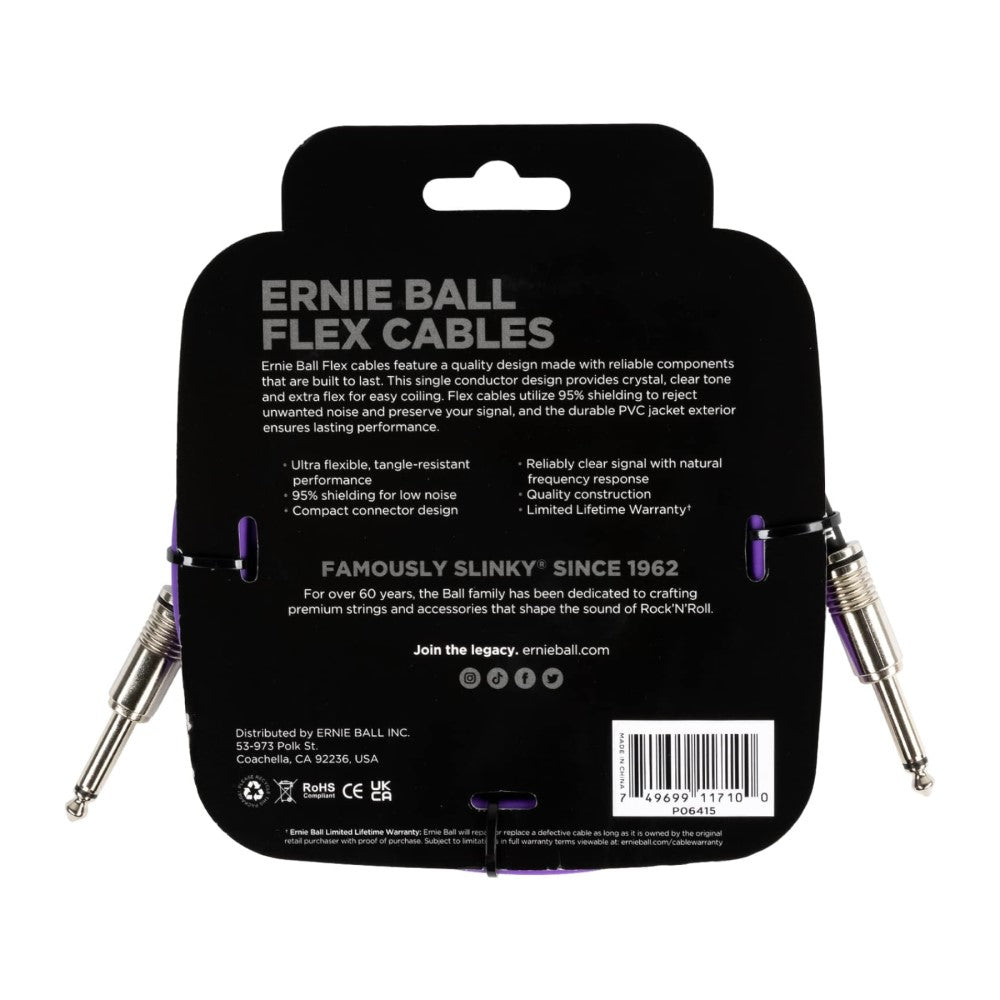 Ernie Ball EB6415 Flex Instrument Cable 10 Ft, Purple |  ERNIE BALL |  STRAP |  Zoso Music