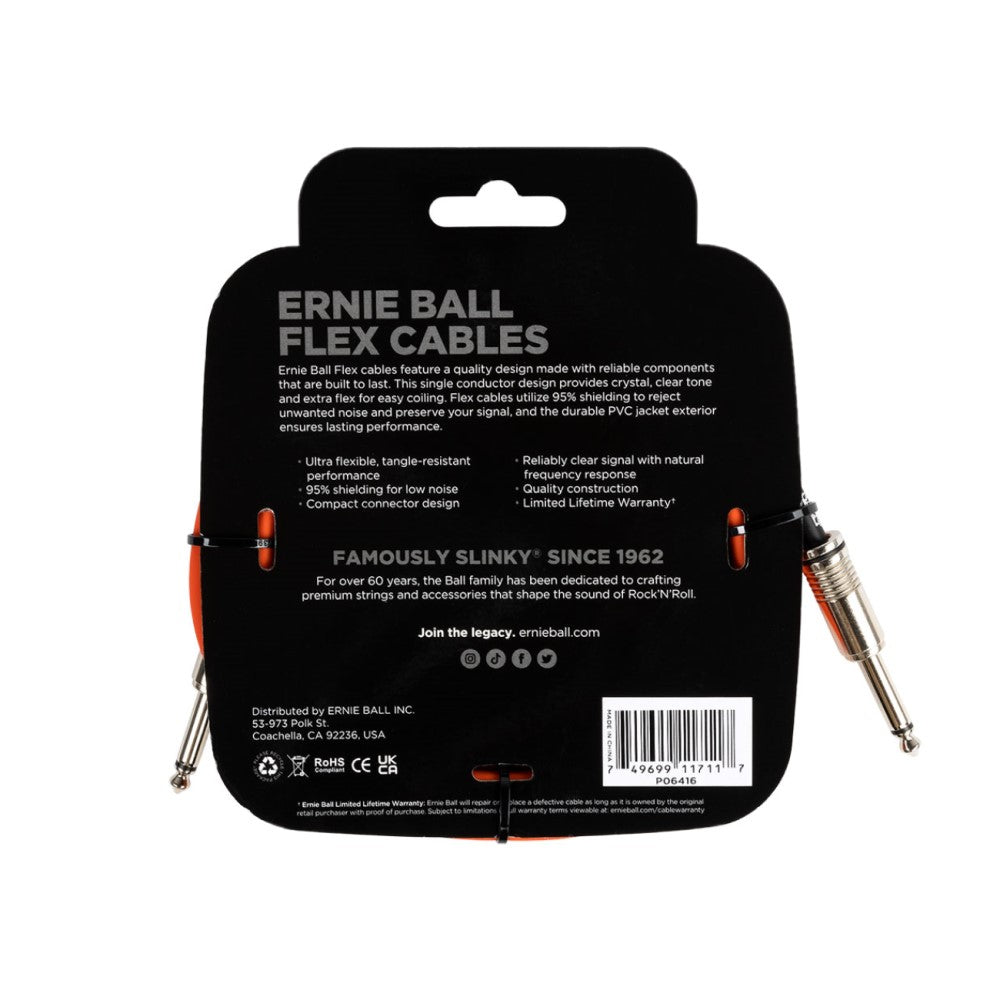 Ernie Ball EB6416 Flex Instrument Cable 10 Ft, Orange |  ERNIE BALL |  STRAP |  Zoso Music
