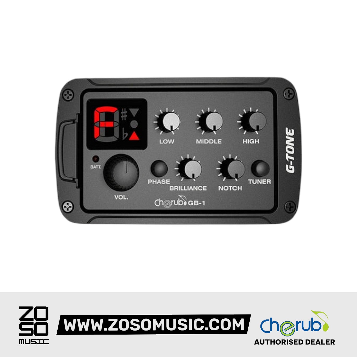 Cherub GB-1 3 Band EQ Built-in Piezo Ceramic Acoustic Guitar Preamp Pickup with Tuner