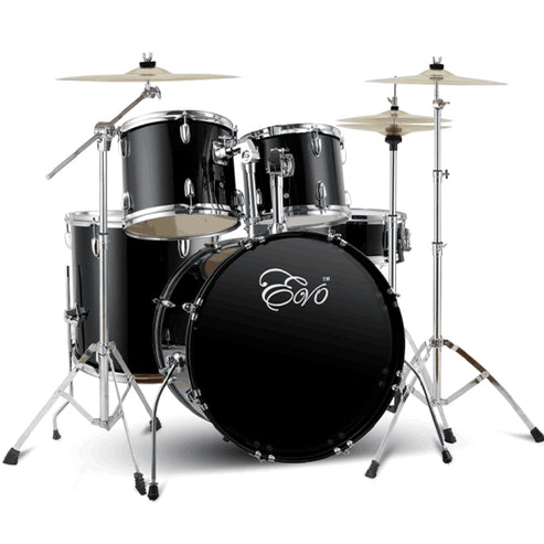 Evo 5 Piece Full Size Acoustic Drum Set with Cymbals Stands, Stool Kit, Rug and Drumsticks - Red, Blue and Black