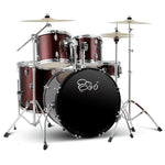 Evo 5 Piece Full Size Acoustic Drum Set with Cymbals Stands, Stool Kit, Rug and Drumsticks - Red, Blue and Black