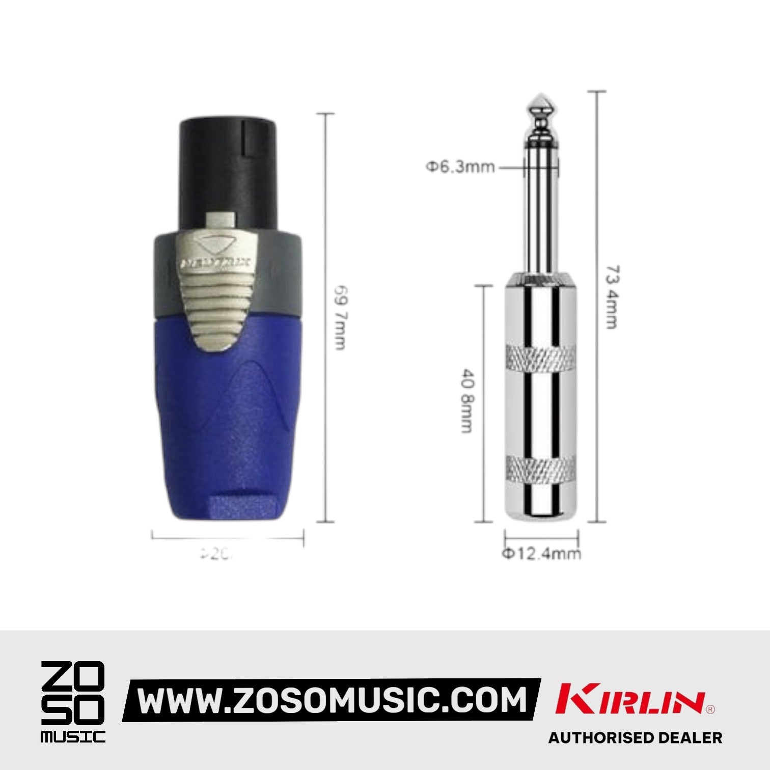 Kirlin SBCV-165N 1/4 Inch Mono to Neutrik Speakon Connector 16AWG Speaker Amplifer Mixer Cable - 5M / 10M / 15M / 20M