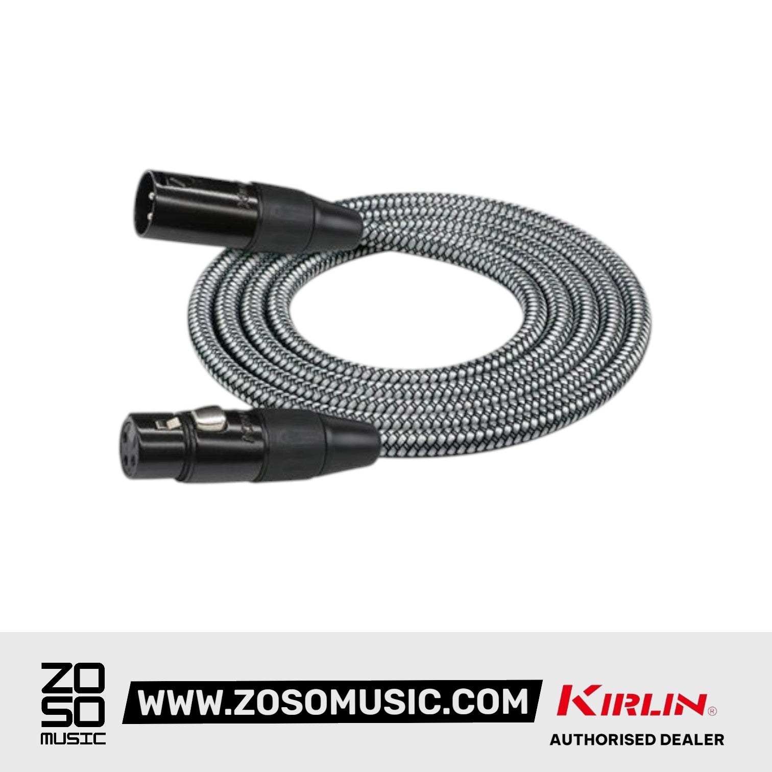 Kirlin MWC-270PB BKA 3 Pin Metal Connector XLR Male to XLR Female Woven Microphone Mic Cable - Black Silver