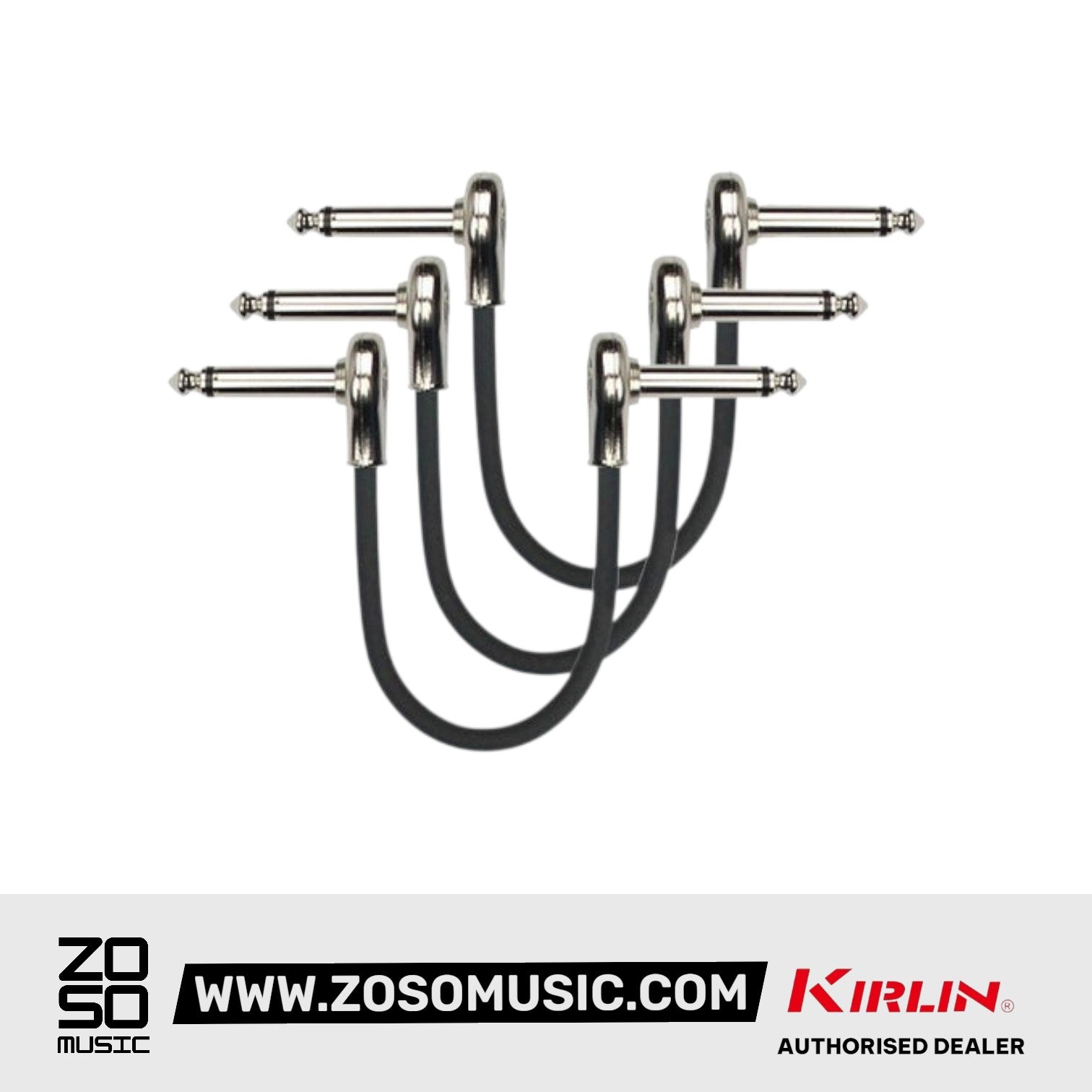 Kirlin PSK3-243 /BK 6 Inch Patch Cable Right Angle L Mono Plug For Electric Guitar Effect Pedal - 3 Pack