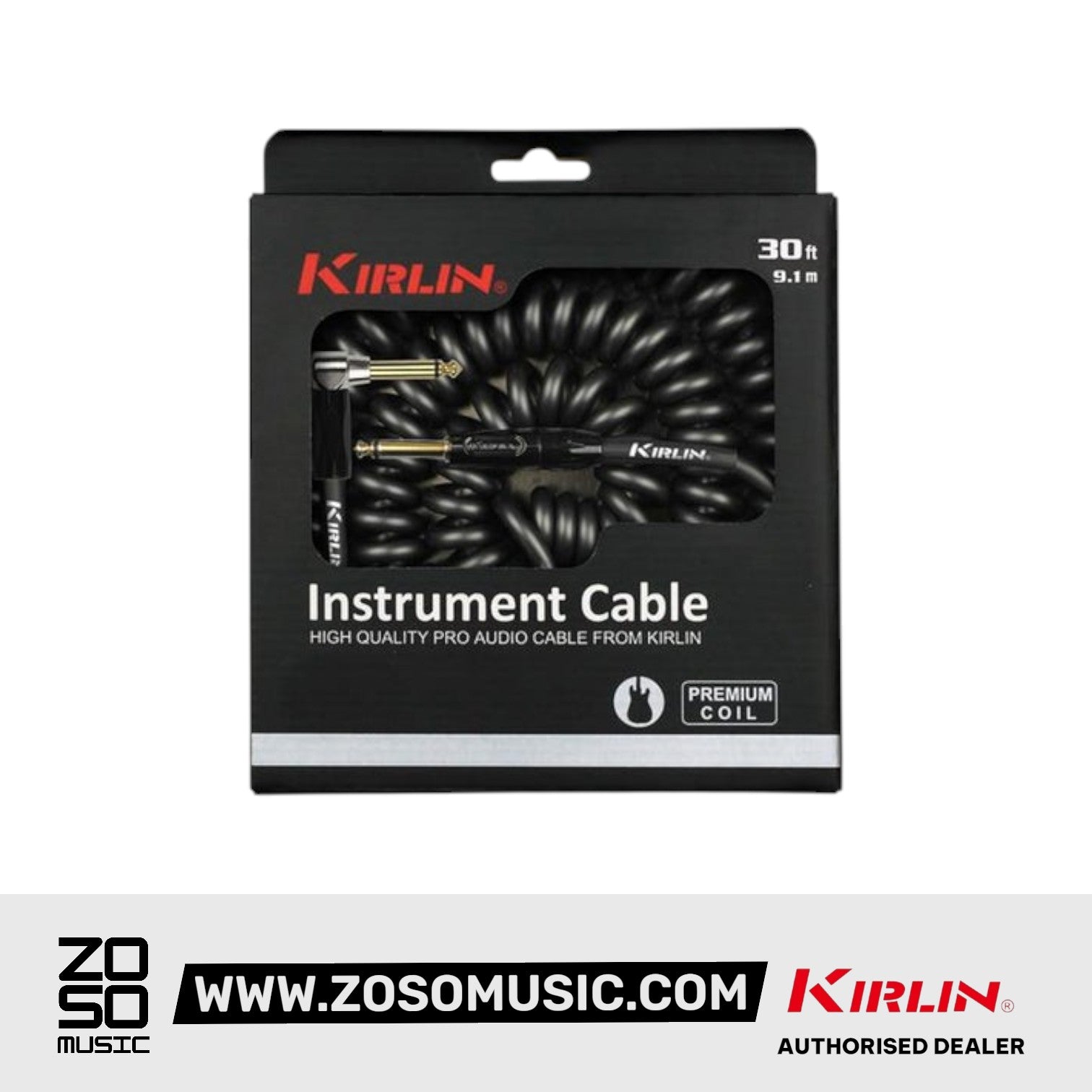 Kirlin IPK-222BFGL /BKE 10 Meter Premium Coil L Right Angle Gold Plated Instrument CableL Right Angle Gold Plated Instrument Cable (Copy)