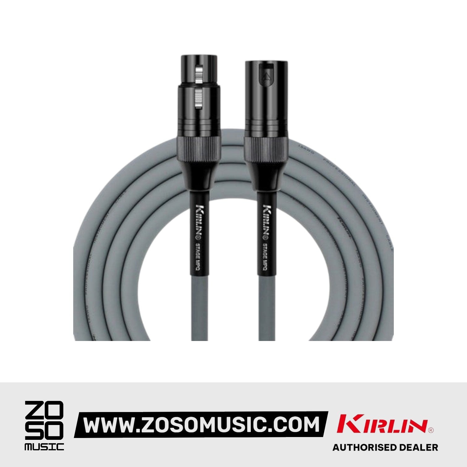 Kirlin MPQ-220BG /GA 3 Meter Stage Microphone Cable Metal Connector XLR Male to XLR Female Mic Cable - Gray