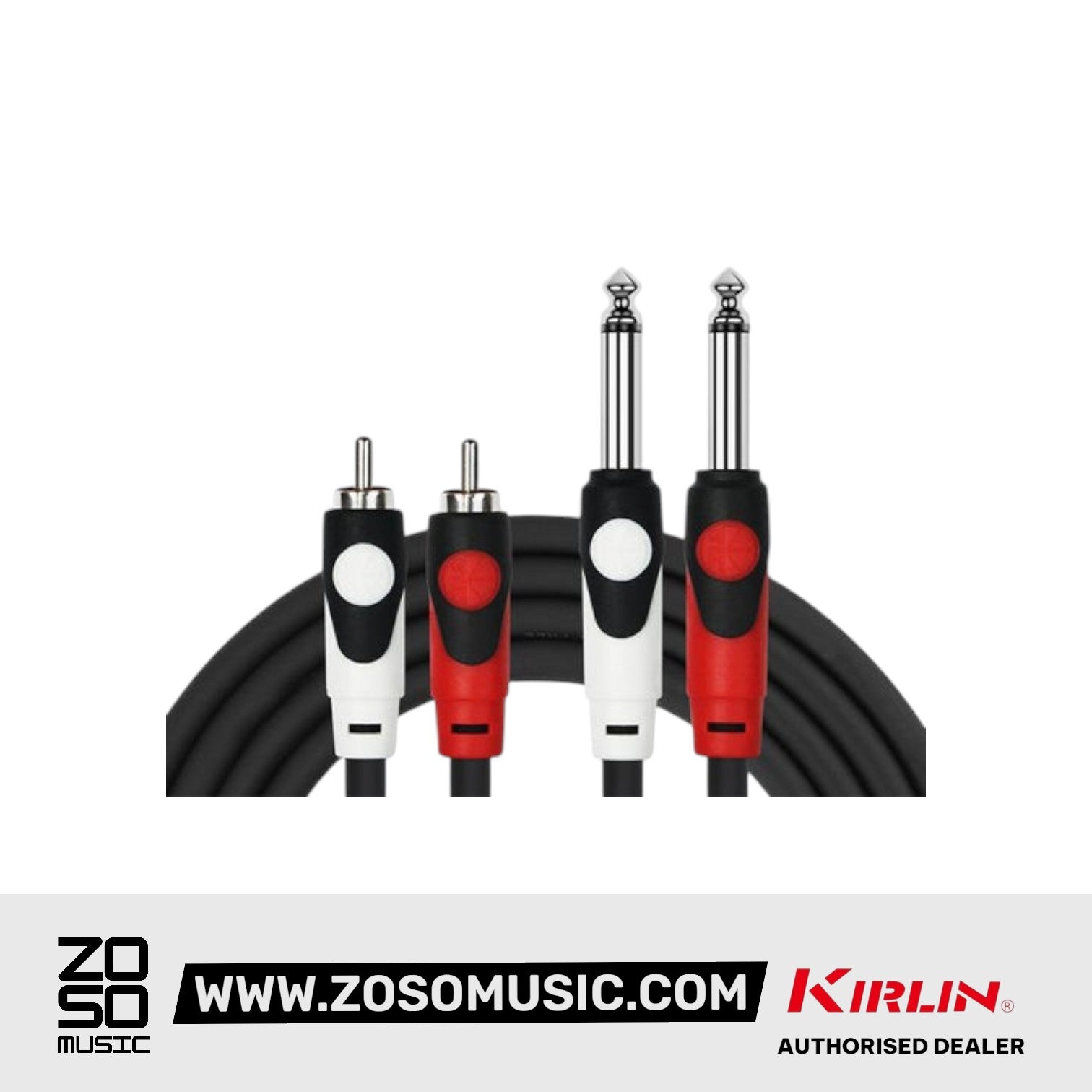 Kirlin LGA-404 2 Meter Dual RCA To 1/4 Inch Mono Plug LightGear Dual Patch interconnect Cable Adapter Black