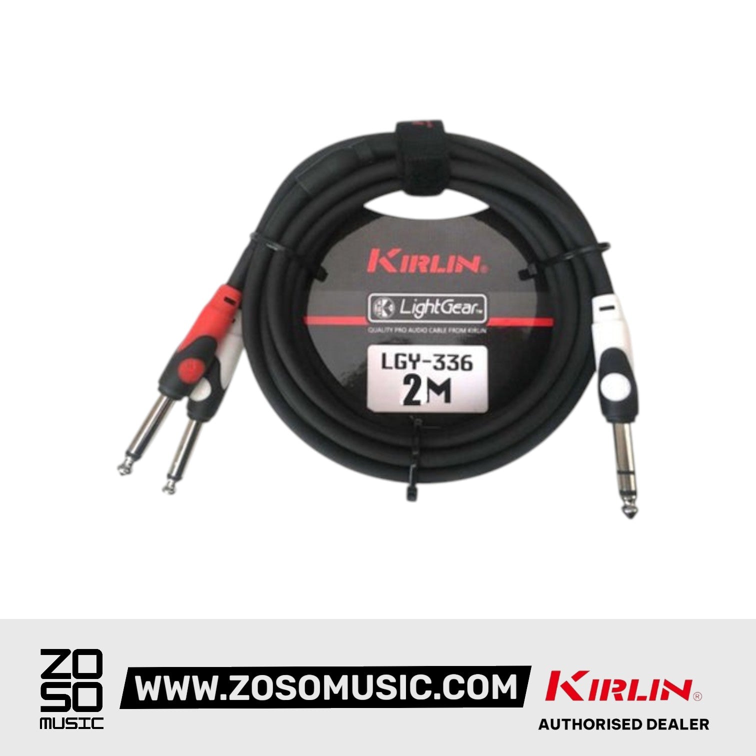 Kirlin LGY-336 1/4 Inch TRS Stereo to Dual 1/4 Inch Mono Tip Ring LightGear Y Audio Jack Cable Adapter- 2 Meter Black