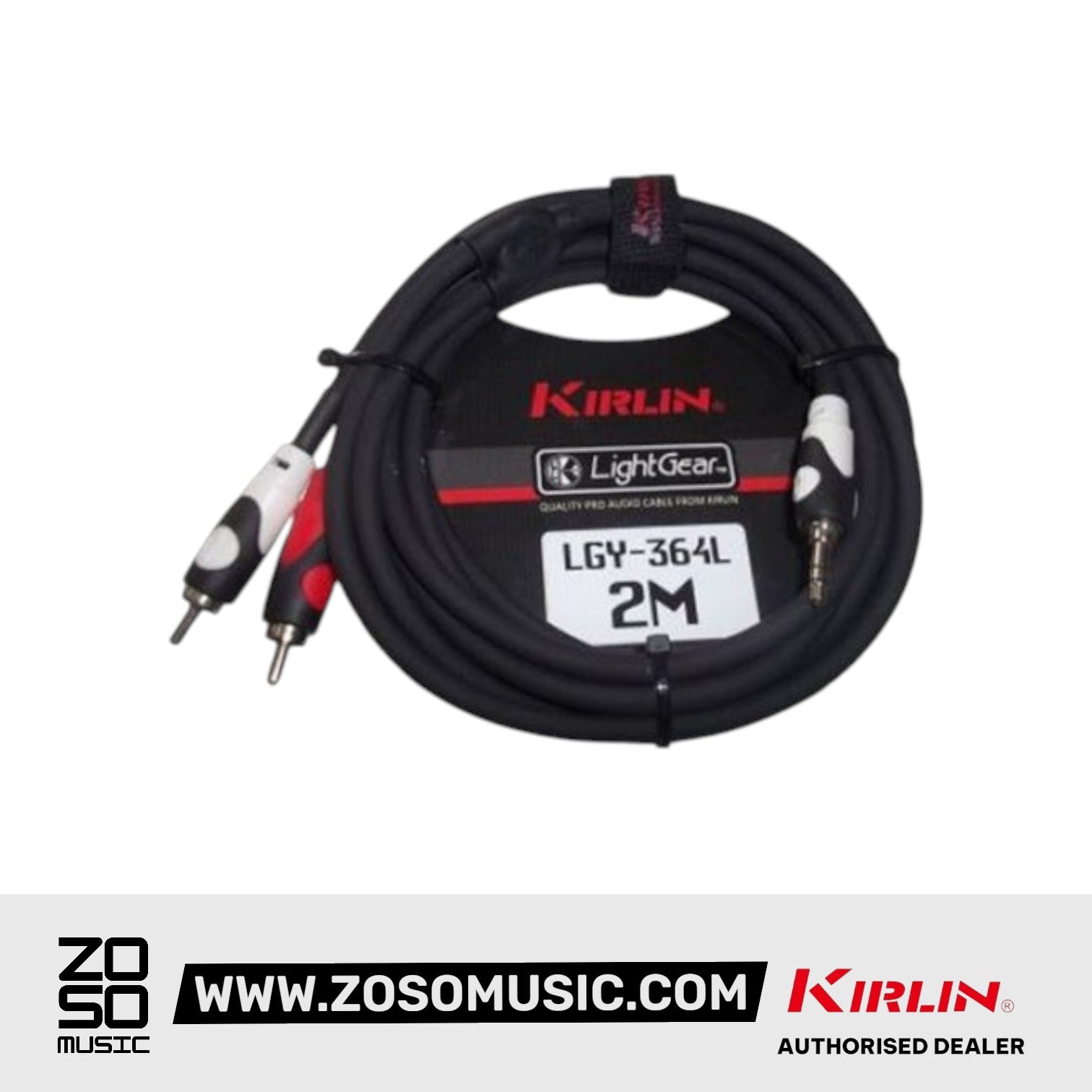 Kirlin LGY-364L 3.5mm TRS to Dual RCA Stereo Tip Ring LightGear Y Audio Adapter Cable Jack - 2 Meter Black