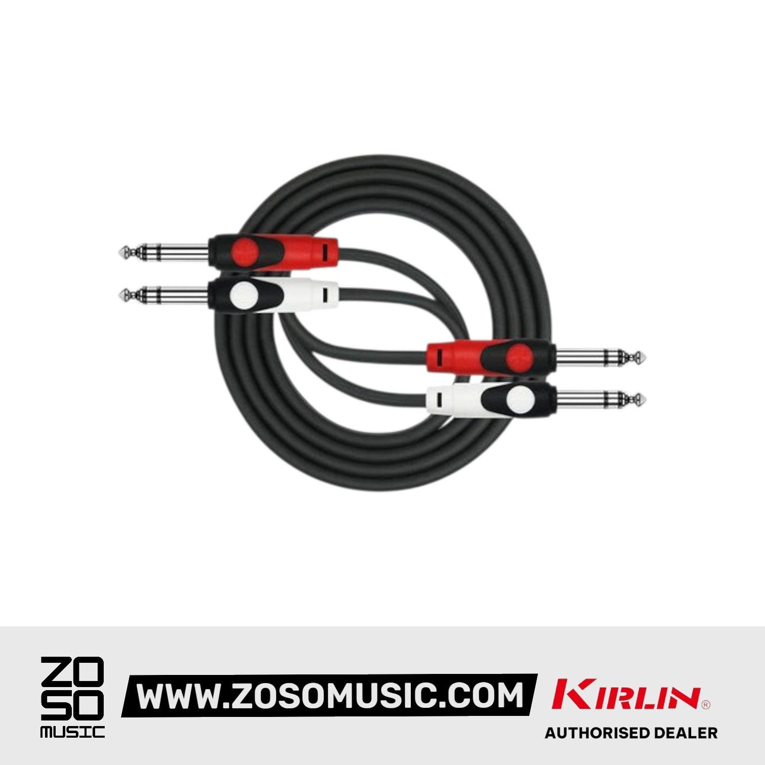 Kirlin LGA-408 Dual 1/4 Inch TRS to TRS Plug LightGear Patch Interconnect Audio Cable Black