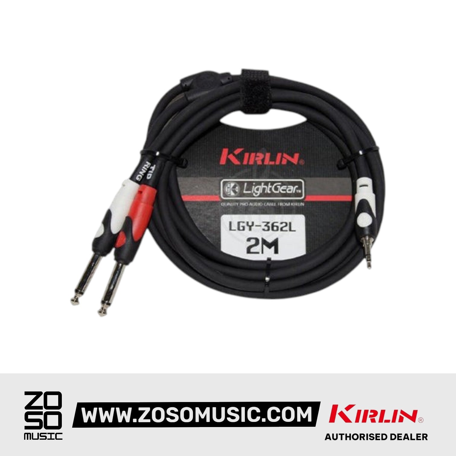 Kirlin LGY-362L 3.5mm TRS to Dual 1/4 Inch Mono 6.35mm Tip Ring LightGear Y Audio Cable Jack Adapter - 2 Meter Black
