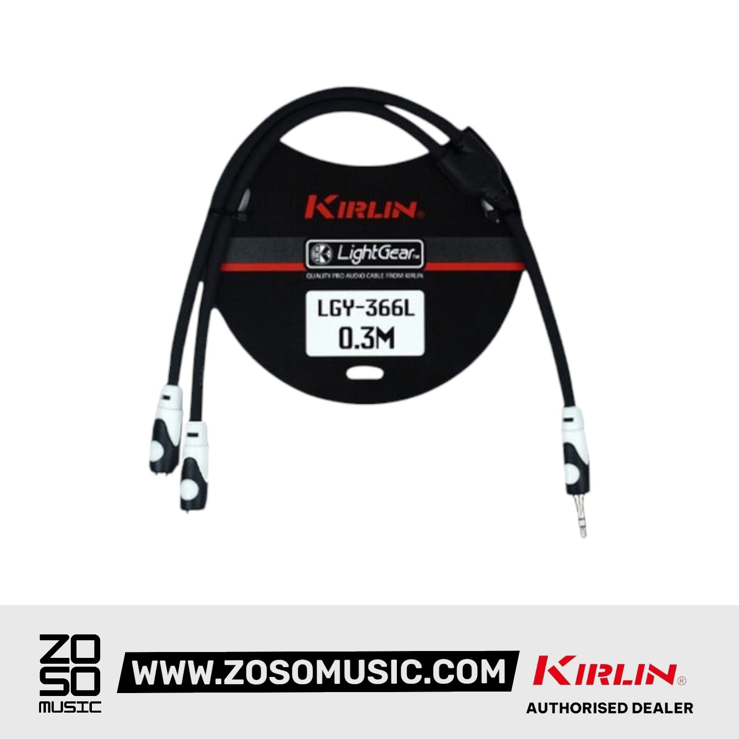 Kirlin LGY-366L 3.5mm TRS to Dual 3.5mm TRS Audio Cable Jack LightGear Y Cable For Headphone Earphone Extension Adapter - 0.3 Meter Black