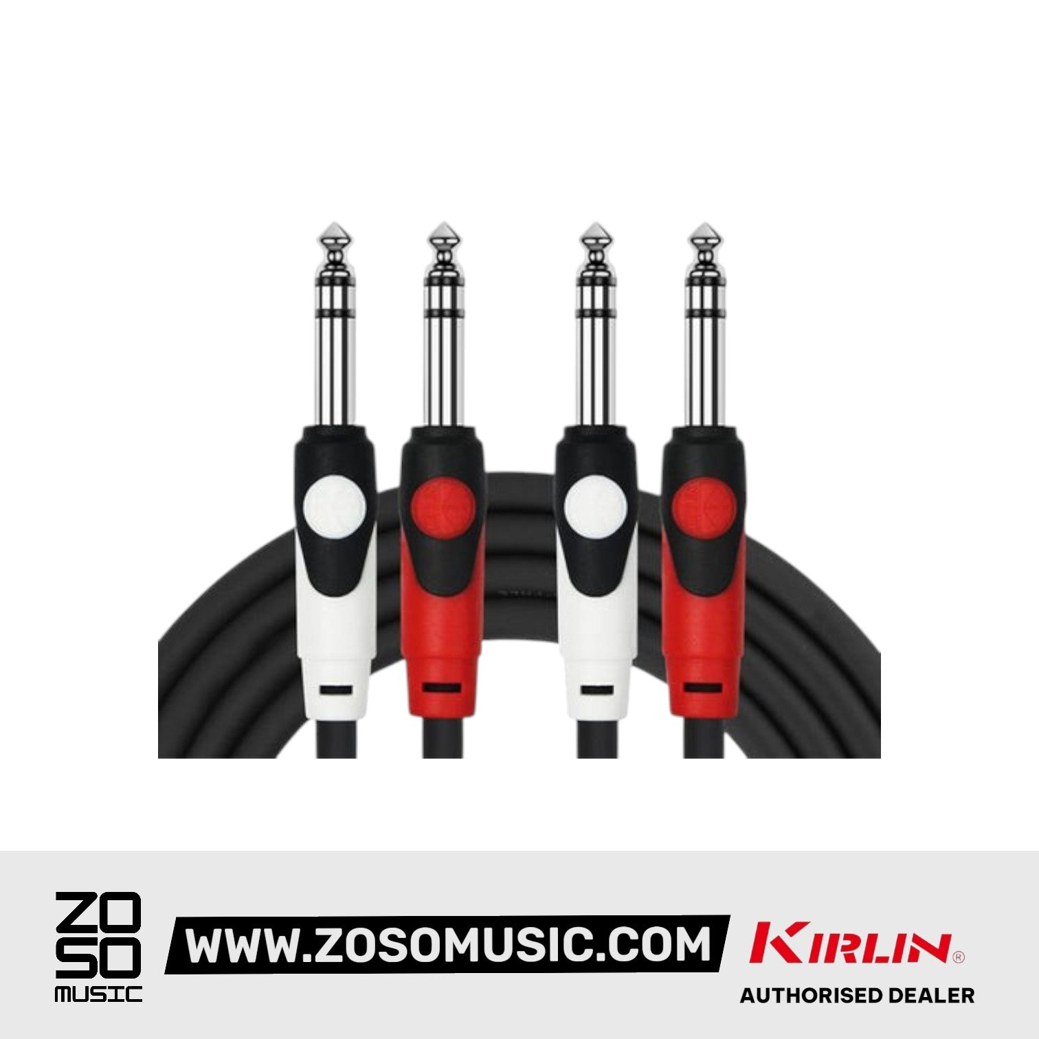 Kirlin LGA-408 Dual 1/4 Inch TRS to TRS Plug LightGear Patch Interconnect Audio Cable Black