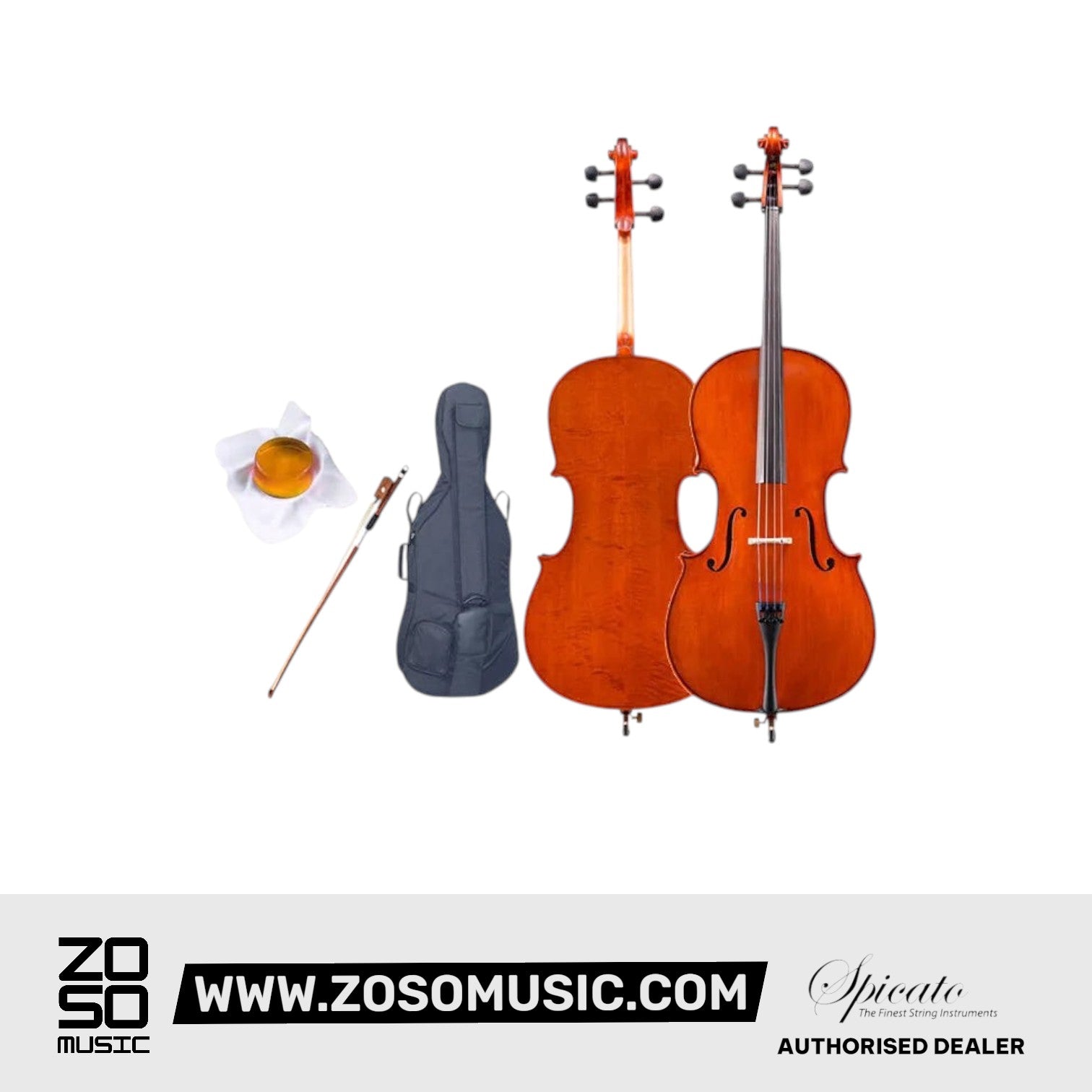 Spicato Italy Cello CV101 Intermediate Cello With Bag Bow Rosin