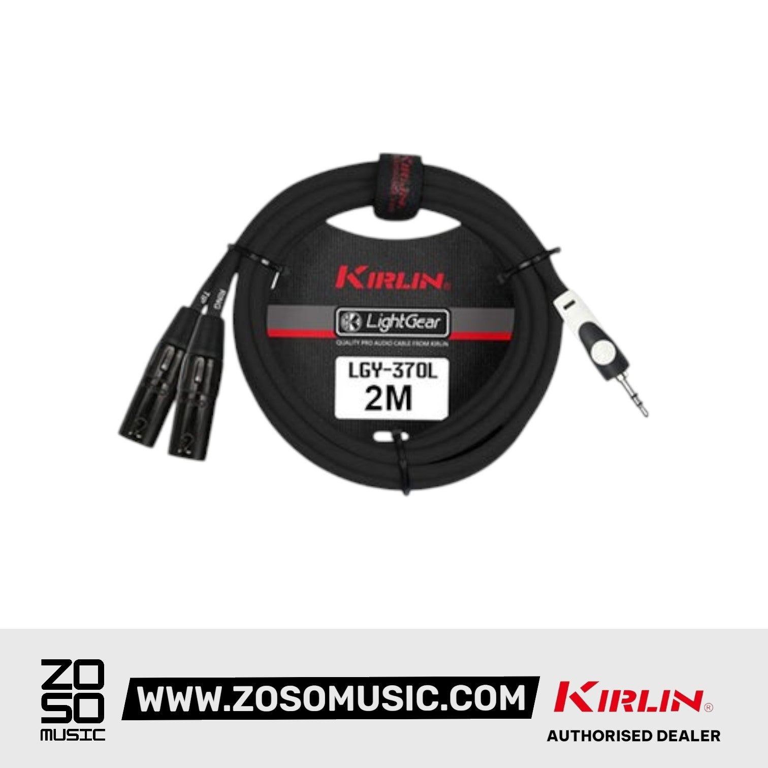 Kirlin LGY-370L 3.5mm TRS to Dual XLR Male Tip Ring LightGear Y Cable Adapter- 2 Meter Black
