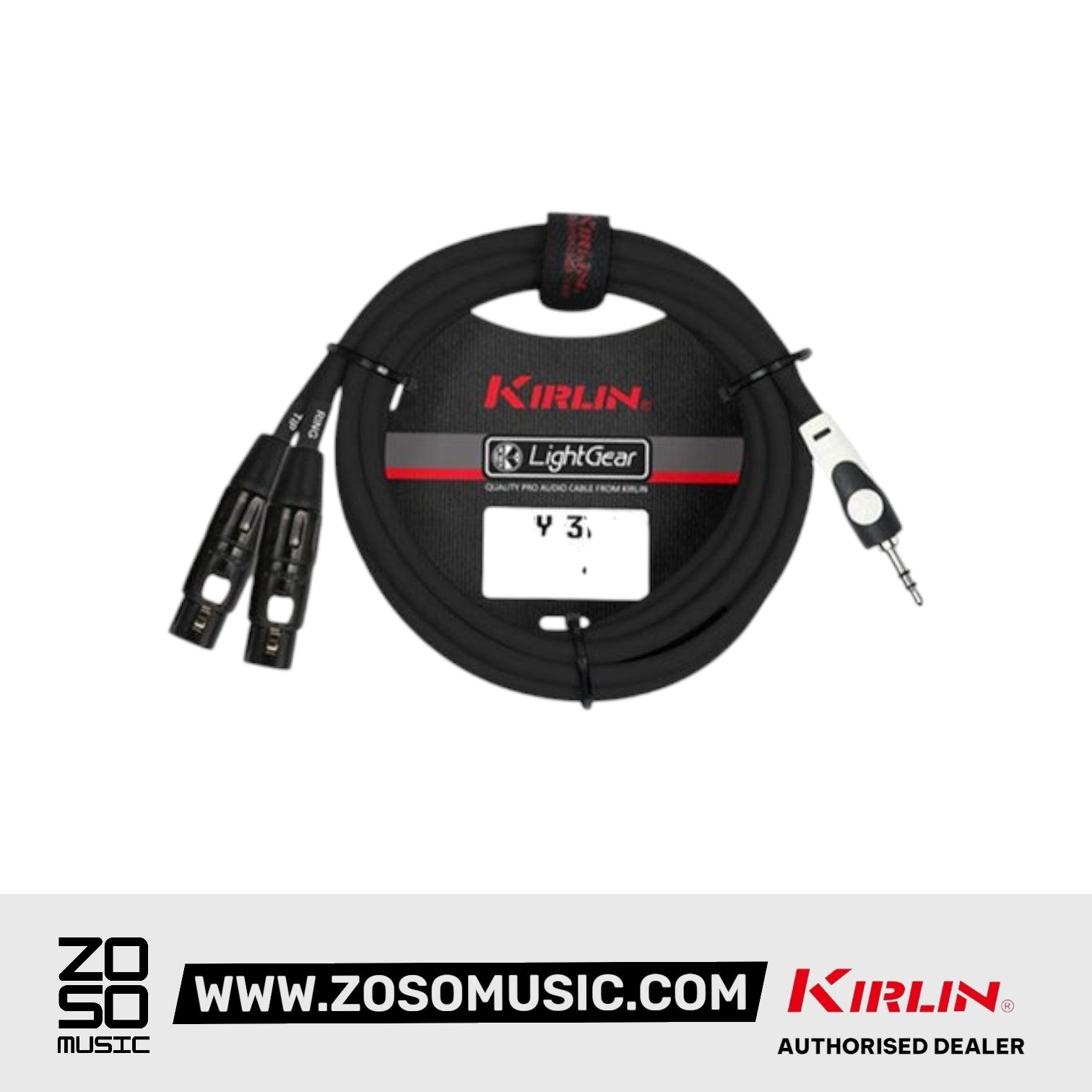 Kirlin LGY-371L 3.5mm TRS to Dual XLR Female Tip Ring LightGear Y Cable Adapter- 2 Meter Black