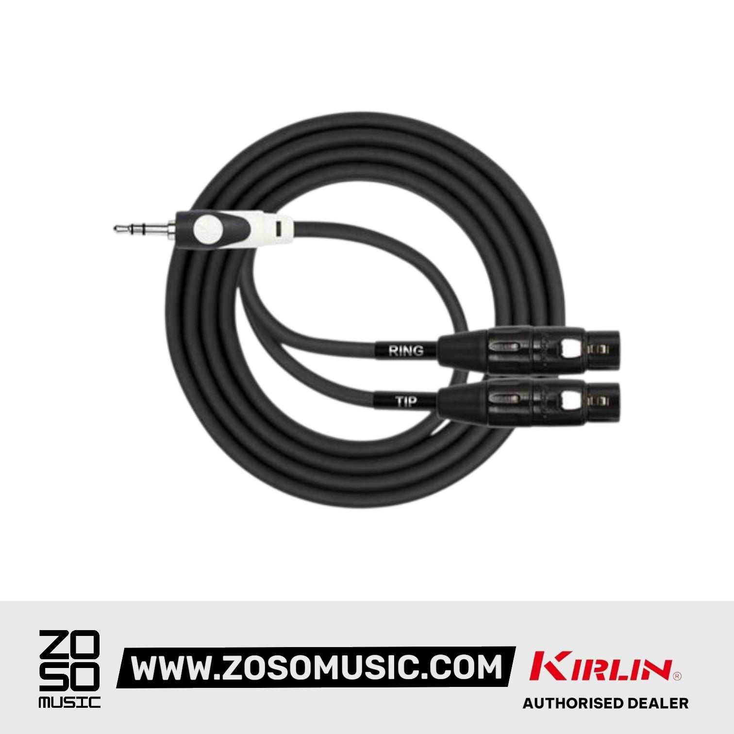 Kirlin LGY-371L 3.5mm TRS to Dual XLR Female Tip Ring LightGear Y Cable Adapter- 2 Meter Black