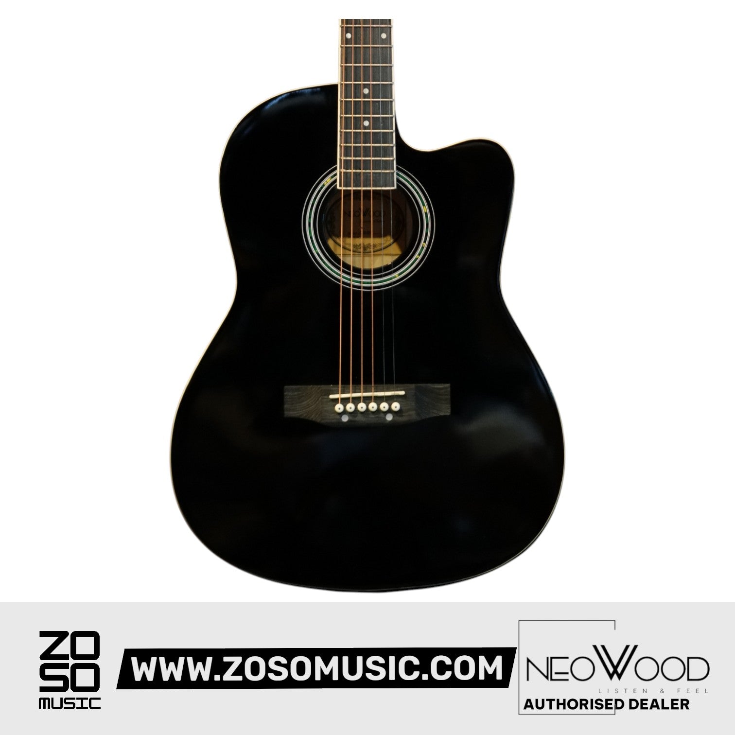 Neowood C10 BK 39Inch Acoustic Guitar Gloss Finish Black | Zoso Music Sdn Bhd
