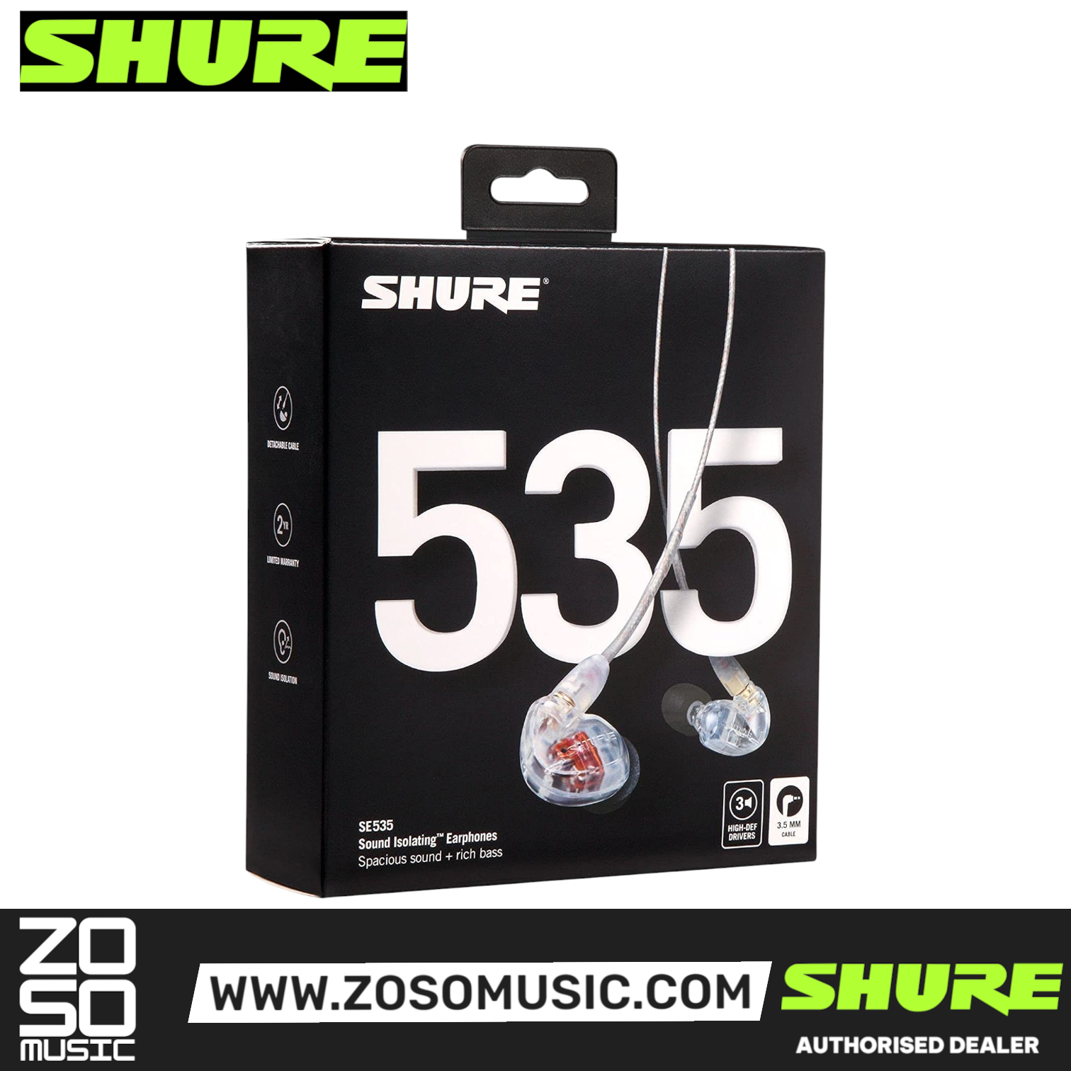 Shure SE535 Sound Isolating Earphones - Clear |  SHURE |  STUDIO MONITORING EARPHONES |  Zoso Music