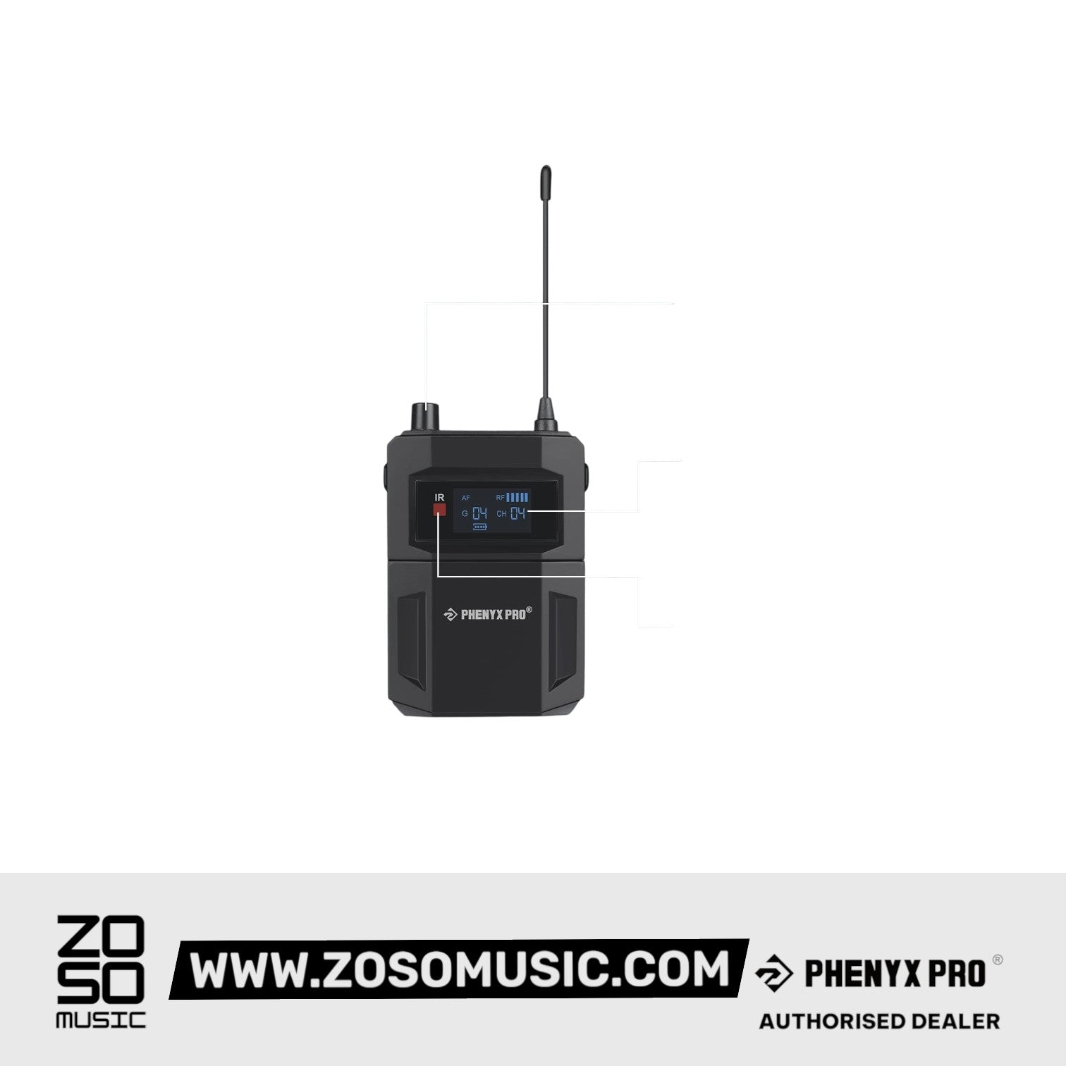 Phenyx Pro PTM-22 UHF Mono Wireless in Ear Monitor System, 2 Bodypack Receiver and 1 Transmitter [2B] |  PHENYX PRO |  WIRELESS-ANTENNA |  Zoso Music