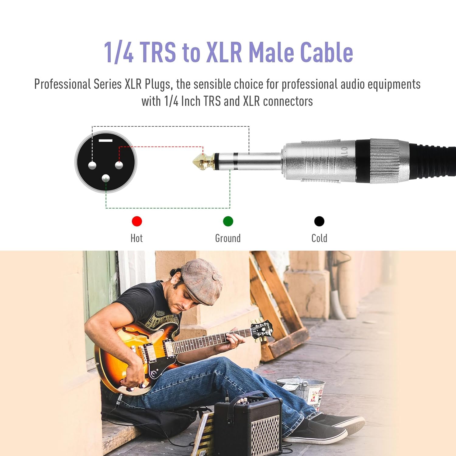 SONICAKE VXM Series XLR Male to 1/4-Inch TRS Male Cable - Gold Plated High Fidelity, Noise-Eliminating Microphone Cable (2M / 3M)