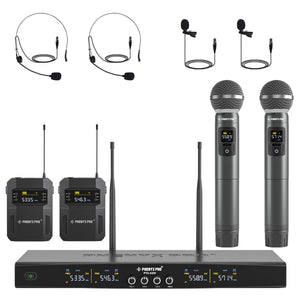 Phenyx Pro Best Budget Wireless PTU-5200-2H2B 4-Channel Wireless Mic Set with Handheld/Bodypack/Headset/Lapel Mics, Cordless Microphone for Singing, Karaoke, Church | Zoso Music Sdn Bhd