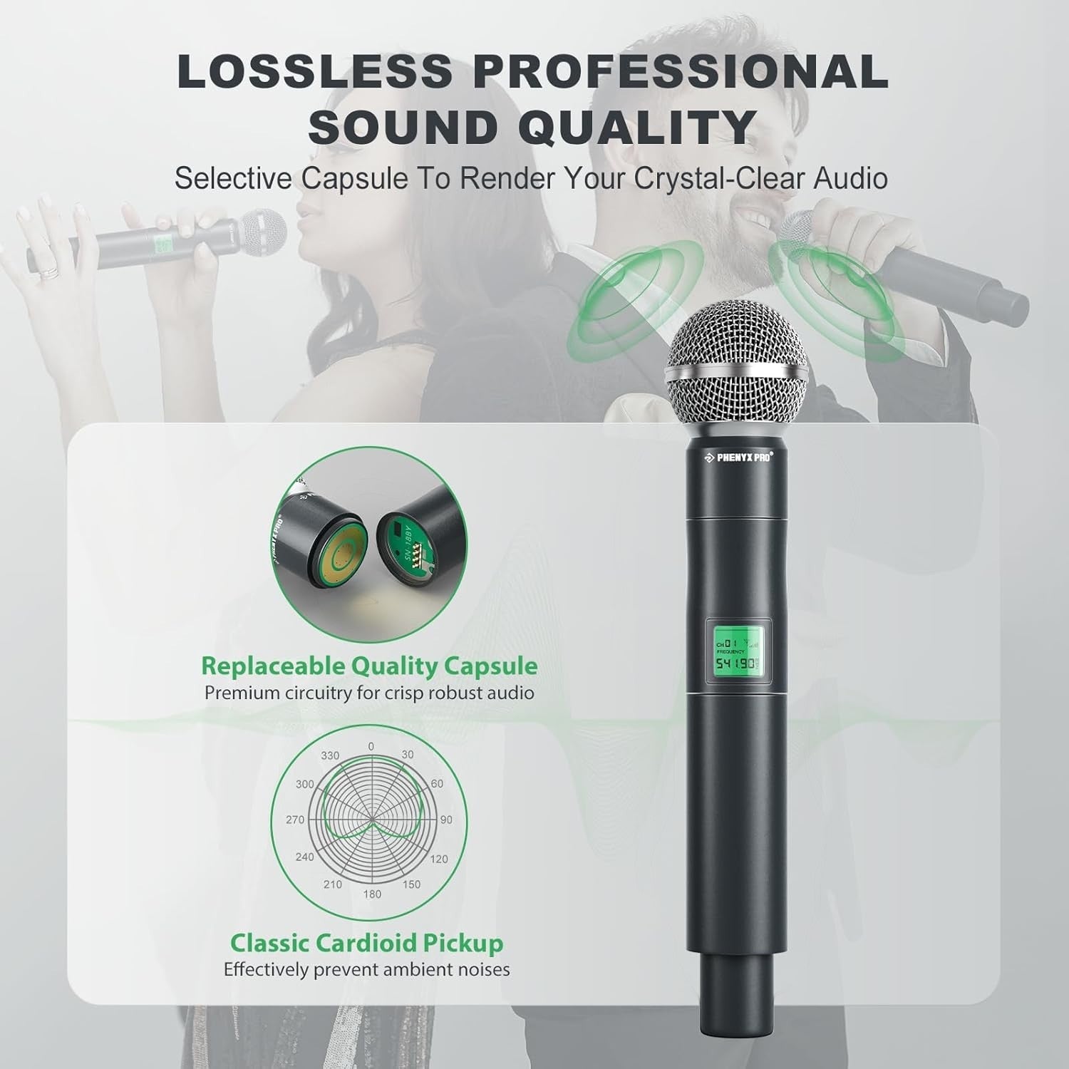 Phenyx Pro Best Budget Wireless PTU-6000 8-channel UHF Wireless Microphone System, 8x Hanheld Dynamic Microphones |  PHENYX PRO |  WIRELESS-ANTENNA |  Zoso Music