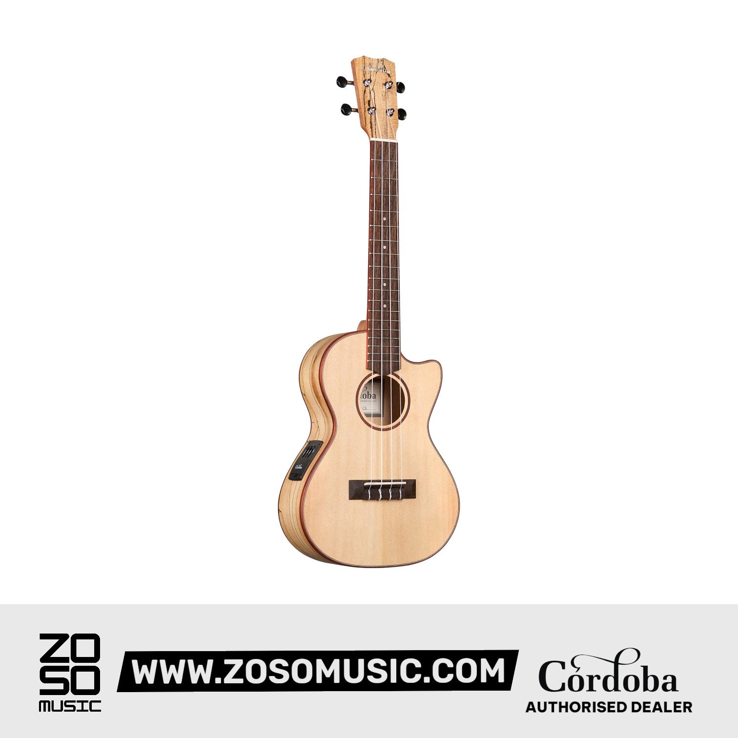 Cordoba 24T-CE Spruce Tenor Electric Ukulele - Spruce Top, Maple Back & Sides |  CORDOBA |  UKULELE |  Zoso Music