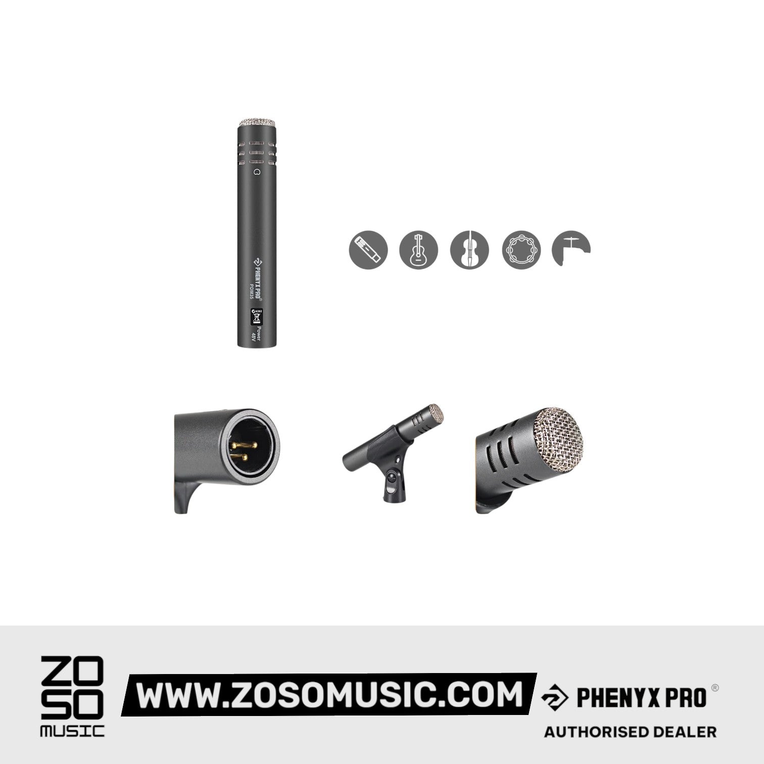 Phenyx Pro PDM35 Overhead Condenser Mic w/ Super-Cardioid Pattern Microphone |  PHENYX PRO |  MICROPHONE-CONDENSER |  Zoso Music