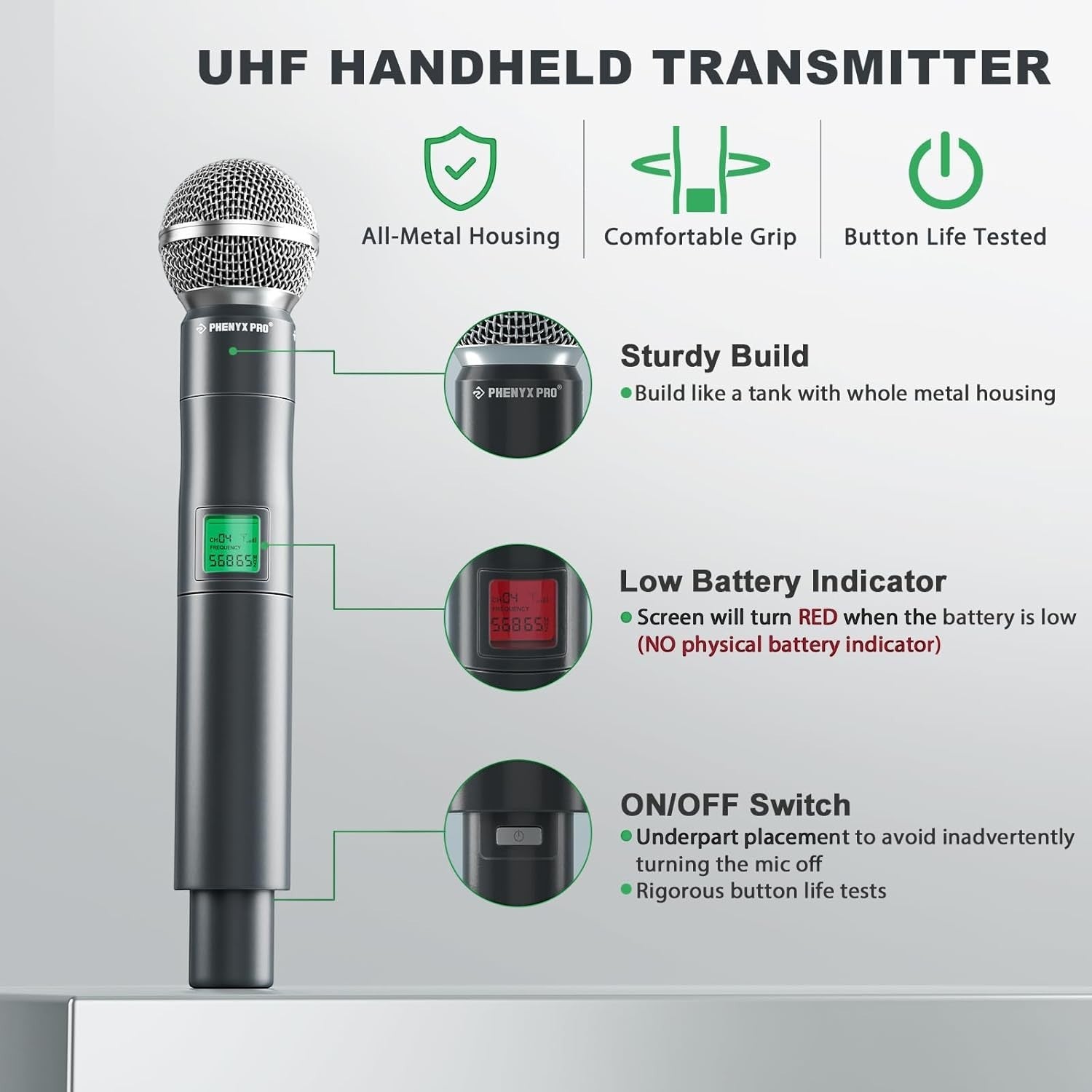 Phenyx Pro Best Budget Wireless PTU-6000 8-channel UHF Wireless Microphone System, 8x Hanheld Dynamic Microphones |  PHENYX PRO |  WIRELESS-ANTENNA |  Zoso Music